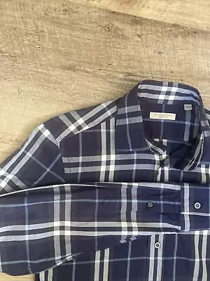 Mens Burberry Brit Button Up Plaid Shirt Long Sleeves Blue SMALL • $52.90