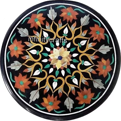 21 Inches Round Marble Center Table Top Inlaid With Floral Design Coffee Table • £472.70