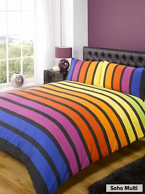 Duvet Cover Set Stripe Tartan Check Pillow Cases Quilt Cover Bedding Set • £13.19