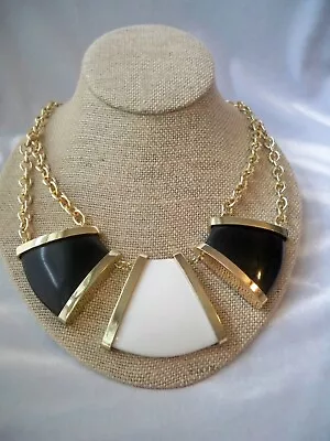 Vintage Lane Gold Tone Accents Black & White Lucite Panel Bib Necklace • $14.85