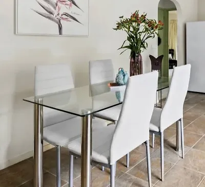 $99 • Buy 4 Seater Glass Dining Table Set. Excellent Condition. Beige Colour Chair.