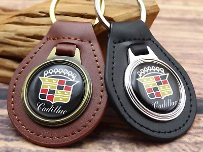 NEW RARE VINTAGE 1970s BLACK CADILLAC CAR GENUINE Leather Key Chain Ring Fob NOS • $19.99