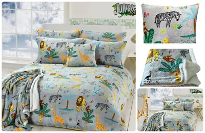 Safari Teddy Duvet Cover Set Children Jungle Bedding Cushion Cover Throws • £4.99