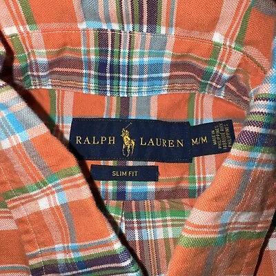 POLO RALPH LAUREN MADRAS SLIM FIT S/S SHIRT Orange Plaid Detailed Pony M Shirt • $16.97