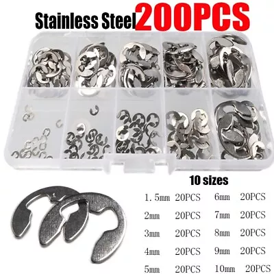 200x E Clips C Circlip Stainless Steel Kit Retaining Ring Assorted 1.5 To 10mm • $8.99