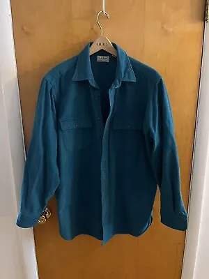 Vintage ~ L.L. BEAN Mens 16.5 Long (L) Teal Button Up Cotton CHAMOIS Long Sleeve • $20