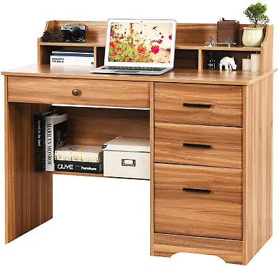 Computer Desk With Drawers And Hutch Farmhouse Home Office Wood Executive Desk • $316.60