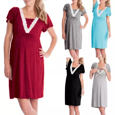 Pargnancy Women Lace Maternity Nursing Dress Breastfeeding Casual Nightdress US • $19.09