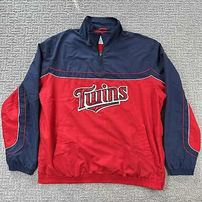 Minnesota Twins Jacket 2XL Red Blue 1/4 Zip Windbreaker Lined Logo Pockets Mens • $29.79