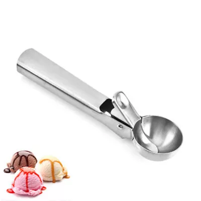 Silver Ice Cream Scoop Stainless Steel Mash Potato Ice Cream Spoon Ball Scooper • £6.15