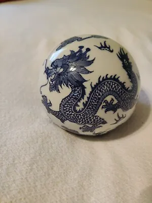 Vintage Asian Porcelain Orb Double Dragon And Ancient Designs. Year Of The... • $22.99