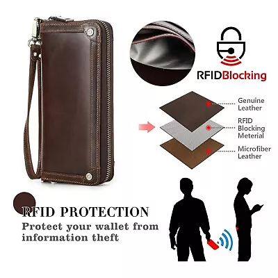 US Stock Men RFID Leather Clutch Bag Wallet 2 Phones 12 Card Slot Homme Pochette • $49.99