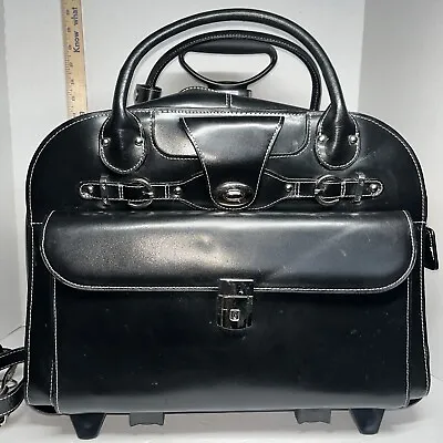 McKlein Rolling Leather Briefcase Carry On Computer Black Luggage  Travel Bag • $125