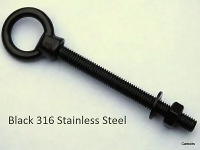 A4 316 Marine Grade Black Stainless Steel Lifting Eye Bolt Long Shank M6 M8 M10 • £4.69