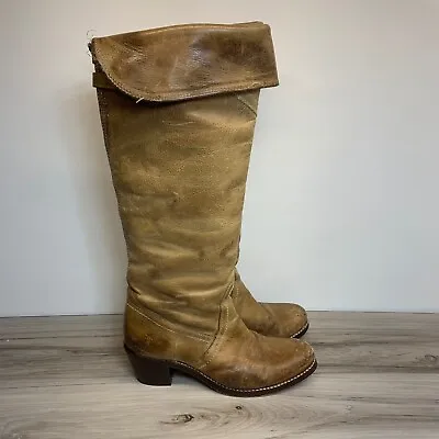 Frye Jane Tall Knee High Slouchy Distressed Cuffed Boots Tan Womens Size 7B • $66.13