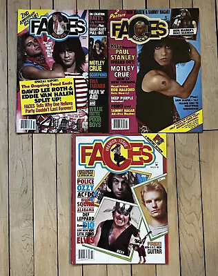 Lot 3 Faces Rocks Magazines-80’s PREMEIR ISSUE Crue RATT-Van Halen/ Metallica • $39