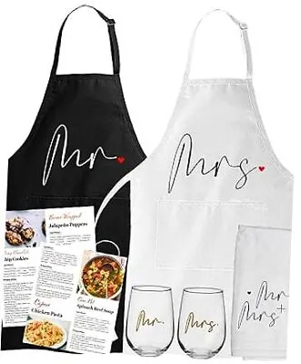  Mr & Mrs Apron Gold Wine Glasses - Unique 2023 Wedding Gifts For Couples  • £53.05