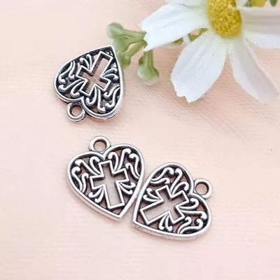 Love Heart Charms 10pcs Antique Silver Ornate 16x15mm - Hole Size 2.5mm • £2.49