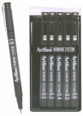 £9.50 • Buy Artline 230 Technical Drawing Pens Fineliners Black Pigment Ink - Wallet 6