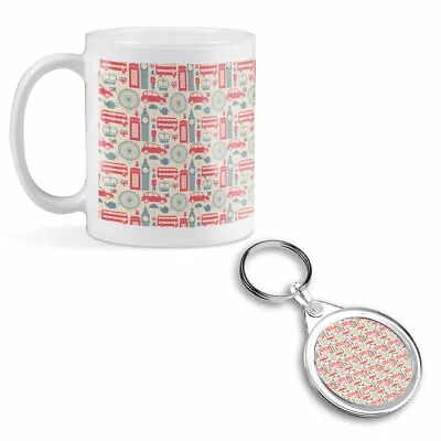 Mug & Round Keyring Set - London Icons Bus Phone Box Eye Tea  #14386 • £9.99