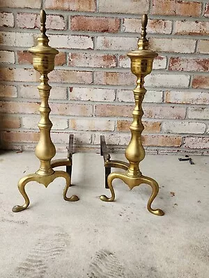 Vintage Pair Andirons Brass Iron • $45