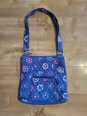 Vera Bradley Ellie Flowers Hipster Crossbody Shoulder Bag Blue Purple Lining • $17.99