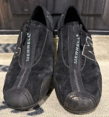 MERRELL Arabesque Womens Black Leather & Suede Zipper Flats Shoes J76446 Sz 9 • $22.50