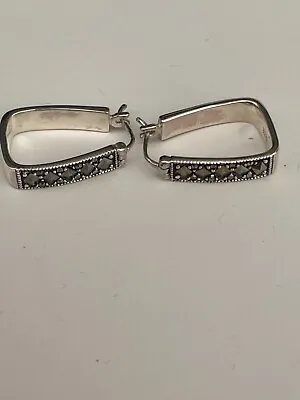 925 Sterling Silver  Marcasite  Earrings Length 2.2cm • £22