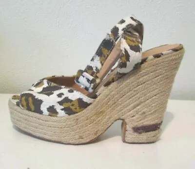 Marco Santi Womens Platform Wedge Sandals 6 Tan Black Cheetah Ankle Strap Hemp • $16.63