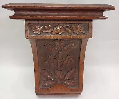 Antique Carved Oak Wood Corbel Shelf Sconce Acorns Leaves • $295