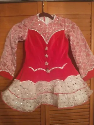 Handmade Pink Velvet White Embroidery Rhinestones Irish Dancing Costume Girls 5 • $175