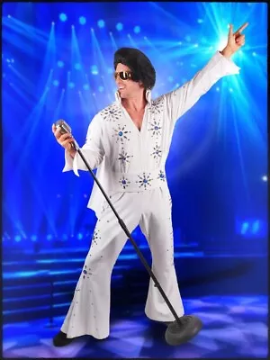 Deluxe Professional Elvis Costume Jeweled White Jumpsuit With Cape And Belt • $159.99