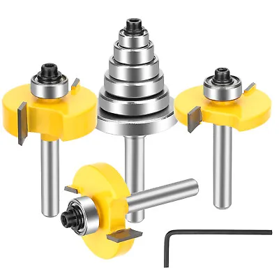 3PCS 1/4 Inch Shank Rabbeting Rabbet Router Bit With 6 Adjustable Bearings Set • $18.98