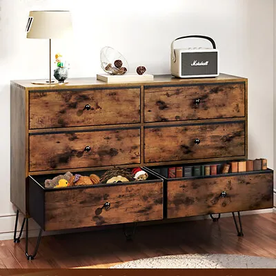 TC-HOMENY 6 Drawer Dresser Chest Of Drawers Bedroom Clothes Cabinet Organizer • $140.99