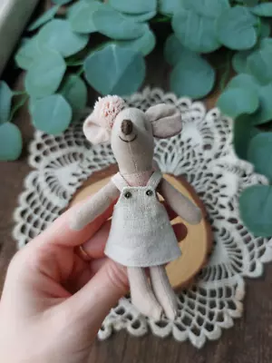 Maileg Mouse Linen Dress. Miniature Doll Clothes. Stuffed Animal Cottagecore Top • $18