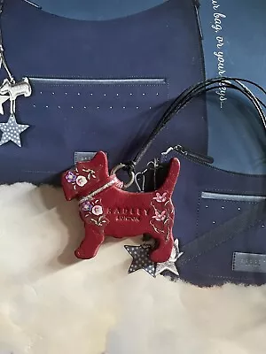 £9.25 • Buy Radley Dark Red Leather Floral Dog Tag / Bag Charm / Key Ring