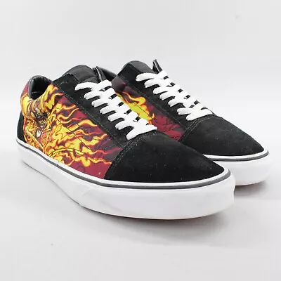 Vans Off The Wall Mens Size 12 Black Flames Skull Lace-Up Low Top Casual Shoes • $39.99