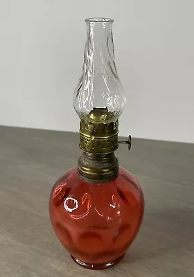 Vintage Small Berry Pink Glass Oil Lamp W/ Twisted Glass Chimney 8.25  • $29.95