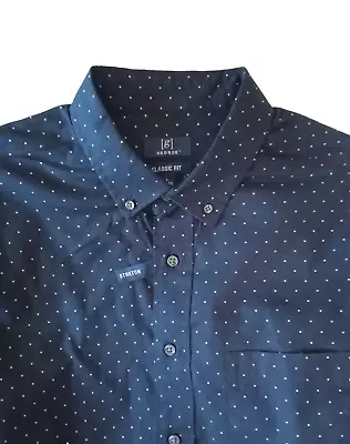 G GEORGE Men's Long Sleeve Button Up Shirt Navy White Polka Dot Sz. L • $19.99