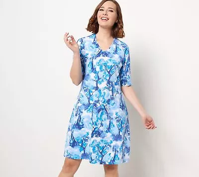 Isaac Mizrahi Live! Petite Printed V-Neck Swing Dress Blue XL New • $33.34