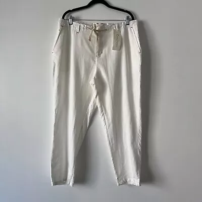 Chouyatou Men's Linen Blend Pants Size L Straight Leg White Ankle Drawstring • $37.99