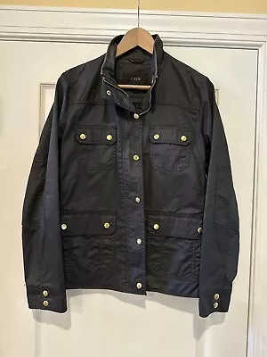 J. Crew Woman's Jacket Downtown Field Waxed Black Cotton Snaps Size Large  • $40