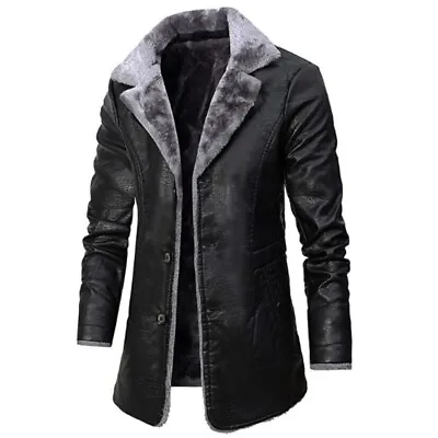 Men's Classic Anti Winter Grey Fur Black Real Sheepskin Bomber Leather Duffle... • $169