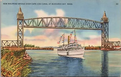 BUZZARDS BAY MASSACHUSETTS ~ New Railroad Bridge Over Cape Cod Canal C.1933 • $6.99