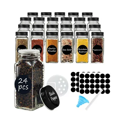 24x Glass Spice Jars Bottles Airtight Salt Container Square Seasoning Pots+Label • £8.94