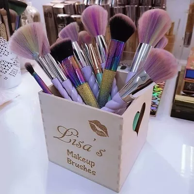 Personalised Make Up Brush Holder Engraved Cosmetics Wooden Pot • £11.99