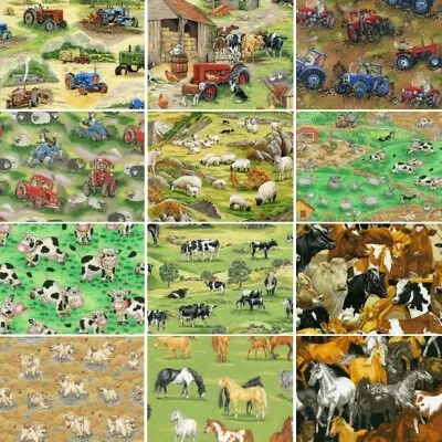 100% Cotton Fabric Nutex Farm Animals In The Country Sheep Pig Horse Tractor Cow • £1.50