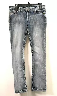Vanity Womens Stone Wash Straight Leg Stretchable 5 Pocket Denim Jeans Pant 28 W • $11.69