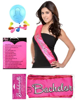 Bachelorette Bride To Be Pink Sash Balloons And Dare Night Card Hens Night Set • $27.14