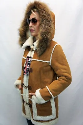 $335.75 • Buy COGNAC 100% SHEEPSKIN SHEARLING SUEDE LEATHER MARLBORO Parka Coat Jacket XS-5XL